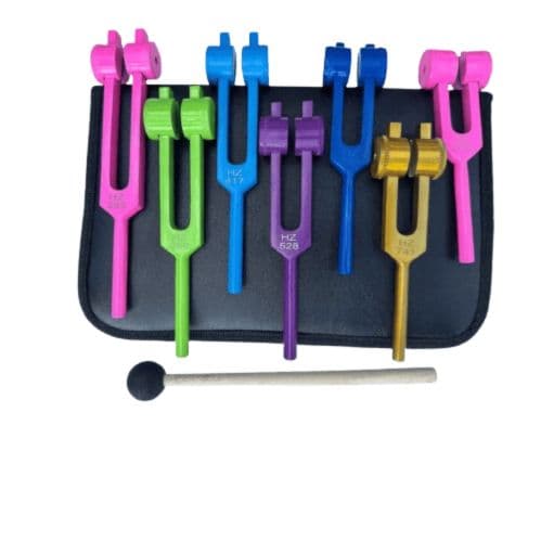 Chakra Tuning Fork Set for Healing | DNA Repairing, yoga 7 PCS Color Weighted Tuning Forks